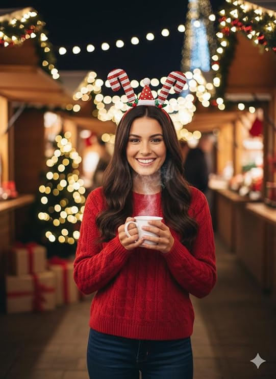 labreeze Tinsel Candy Cane Sticks with Santa Hat Christmas Headband – Festive Holiday Party Accessory, Red and White Striped