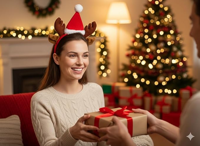 labreeze Reindeer Antler Headband with Ears and Santa Hat – Christmas Hair Accessory for Women