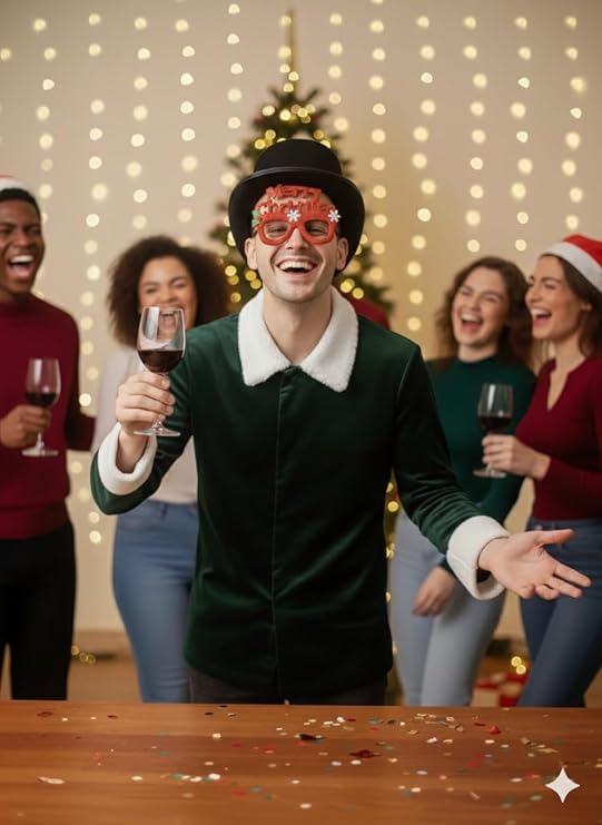 Labreeze Merry Christmas Red Glitter Glasses & Black Velour Top Hat Set – Victorian Dickens Style Festive Accessories for Adults  📝 Description