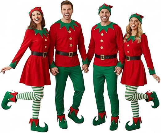 labreeze Pack of 4 Adult Deluxe Elf Boots – Green & Red Plush Christmas Elf Shoes