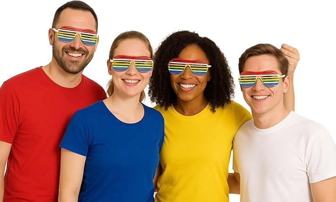 Labreeze Pack of 4 Rainbow Shutter Glasses – LGBTQ+ Gay Pride Sunglasses for Adults – Fancy Dress Costume Accessories for Parades, Festivals & Rave Parties