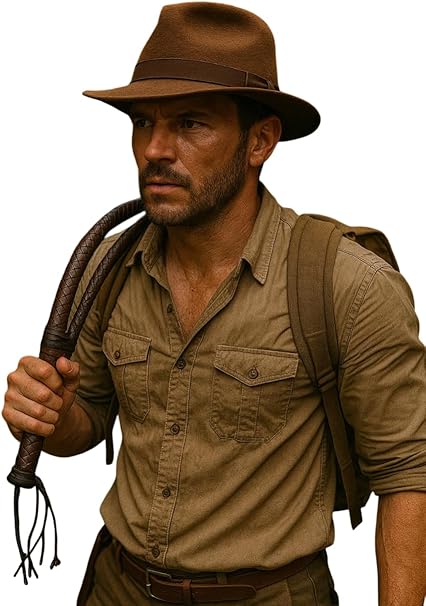 labreeze Adventure Explorer Brown Hat and Leather Whip Set, Adult Unisex Costume Accessory Kit for Fancy Dress