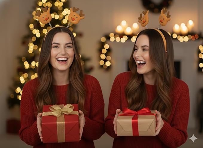 labreeze Christmas Reindeer Head Bopper Headbands – Festive Holiday Party Accessory, Set of 2