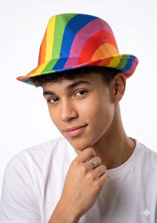 labreeze Rainbow Pride Metallic Tinsel Trilby Hat – Multicolour Adult Festival & Fancy Dress Hat - Labreeze Ltd