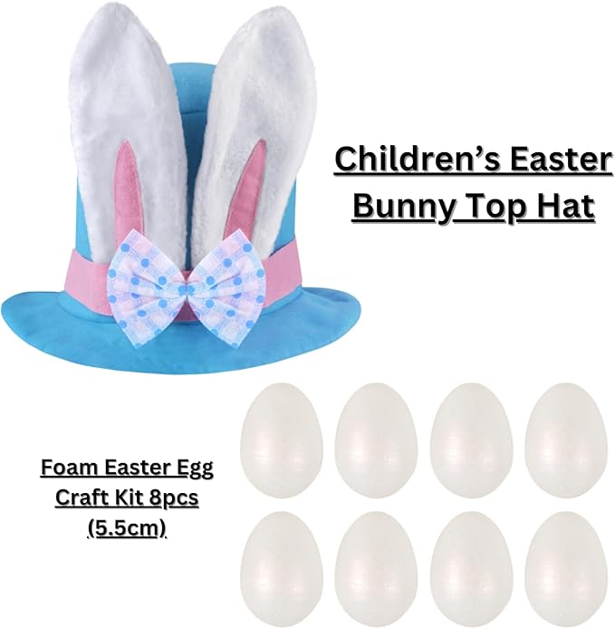 labreeze Children’s Easter Bunny Top Hat with Foam Easter Egg Craft Kit 8pcs (5.5cm) – Funt & DIY Craft Set