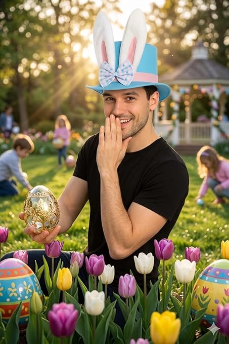 labreeze Easter Bunny Top Hat for Adults – Blue with Bunny Ears & Bow Fancy Dress Accessory - Labreeze Ltd