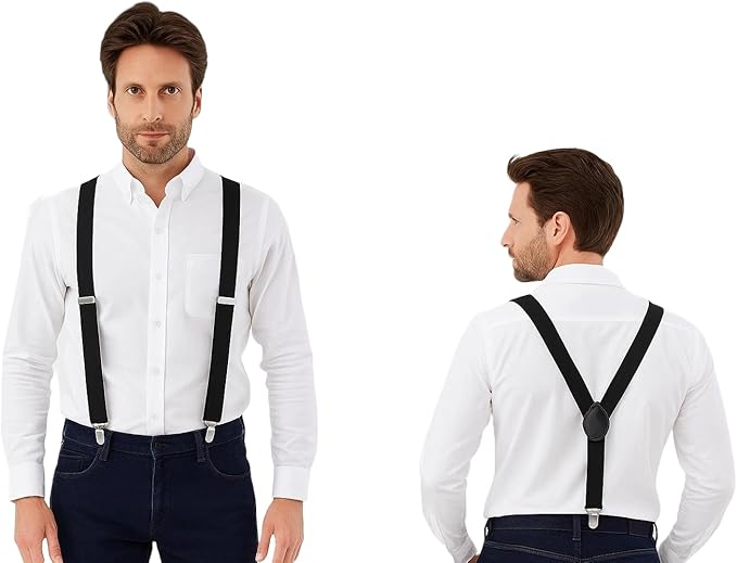 labreeze Black Braces for Men – Adjustable Suspenders with Metal Clips – Classic Fancy Dress Accessory for Costumes, Formal Wear & Themed Events