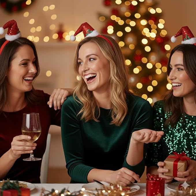 labreeze Pack of 3 Mini Santa Hat Headbands for Women – Christmas Hair Accessories for Festive Parties