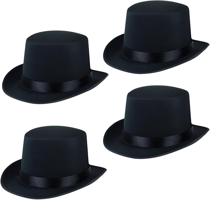 labreeze Kids Black Satin Top Hat – Set of 4 | Classic Dress-Up & Costume Accessories