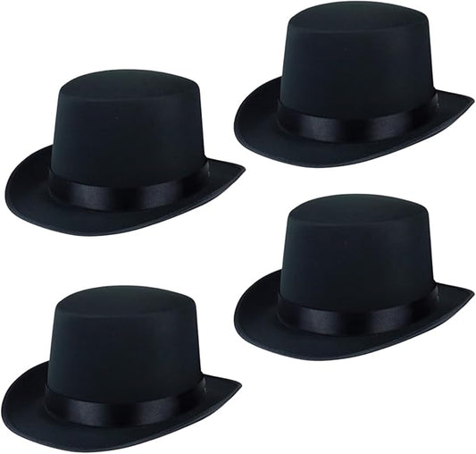 labreeze Kids Black Satin Top Hat – Set of 4 | Classic Dress-Up & Costume Accessories