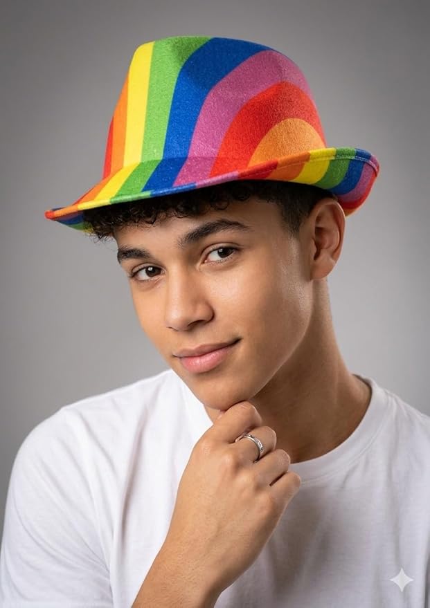 labreeze Rainbow Pride Metallic Tinsel Trilby Hat – Multicolour Adult Festival & Fancy Dress Hat - Labreeze Ltd