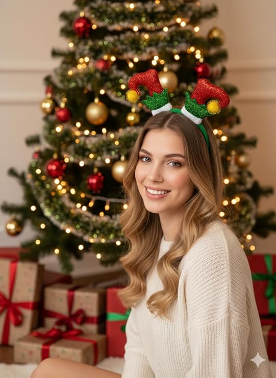 labreeze Tinsel Elf Boots Christmas Headband – Festive Xmas Hair Accessory for Women