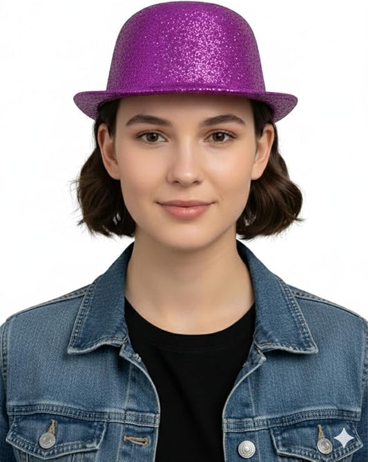 labreeze Glitter Cerise Plastic Bowler Hat (Adult) – Sparkly Party Hat for New Year, Festivals, Fancy Dress & Costume Events