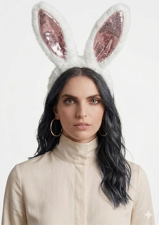 labreeze Bunny Ears Headband – White with Pink Sequins Easter Fancy Dress Accessory - Labreeze Ltd