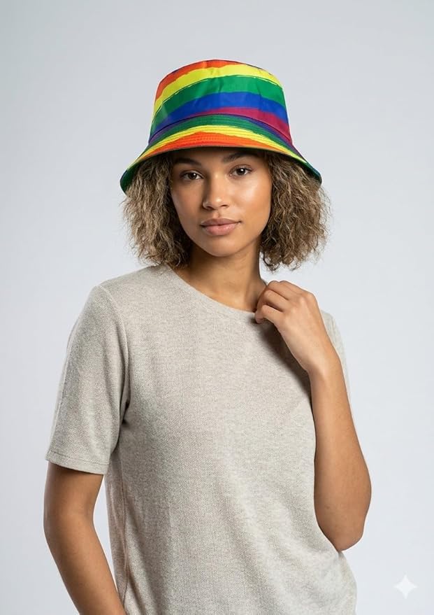 labreeze Rainbow Pride Bucket Hat with Stripes – Vibrant Adult Festival & Fancy Dress Hat - Labreeze Ltd
