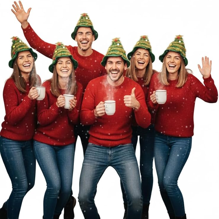 Labreeze Christmas Tree Hats for Adults with Star Topper – Festive Novelty Party Hats, 6-Pack