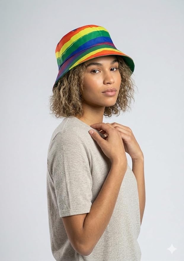 labreeze Rainbow Pride Bucket Hat with Stripes – Vibrant Adult Festival & Fancy Dress Hat - Labreeze Ltd
