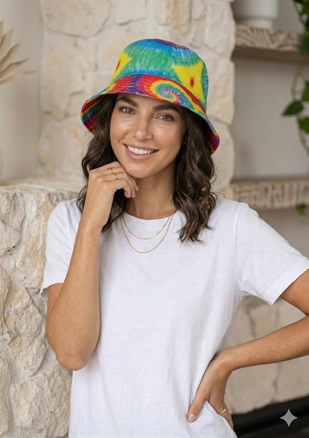 labreeze Rainbow Pride Bucket Hat with Spiral Pattern – Multicolour Adult Festival Hat - Labreeze Ltd