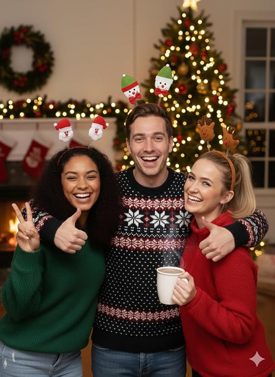 labreeze Christmas Head Bopper Headbands – Set of 3 Assorted Festive Designs with Santa, Snowman and Reindeer