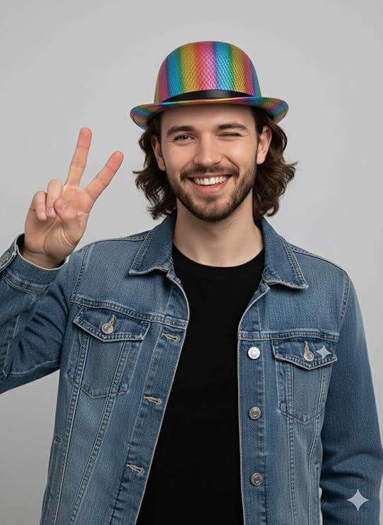 labreeze Rainbow Coloured Bowler Hat – Adult Bright Party Costume Hat