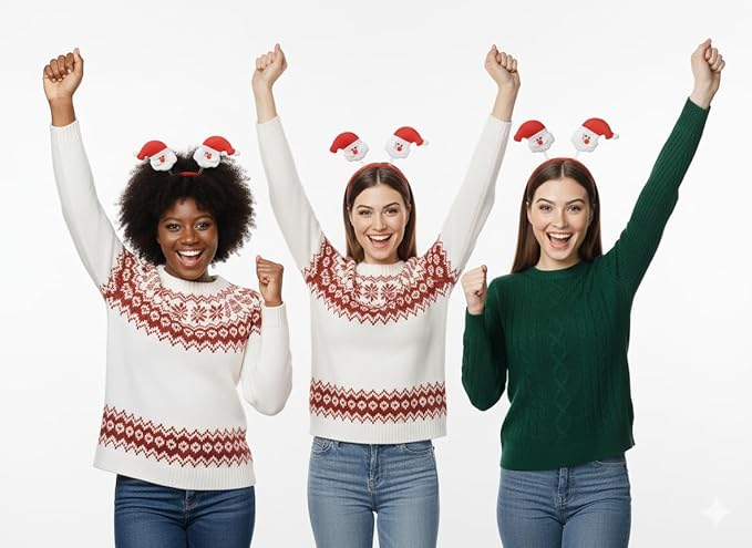 labreeze Christmas Santa Head Bopper Headbands – Festive Party Accessory, Set of 3