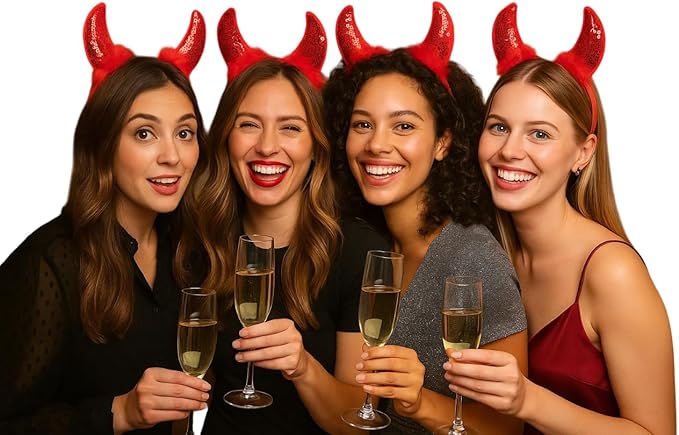 labreeze 4 Pack Red Sequin Devil Horns Headband for Women – Halloween Devil Costume Accessories for Adults – Fancy Dress Party, Hen Night & Group Cosplay Set