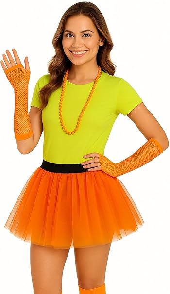 labreeze Tutu Skirt Costume Set for Women & Girls – 3-Layer Tulle Skirt, Bead Necklace, Fishnet Gloves & Leg Warmers – Ideal for Parties, Halloween & Fancy Dress