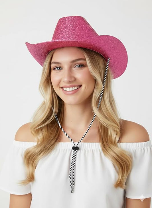 labreeze Pink Glitter Cowboy Hat – Adult Sparkly Western Party Hat