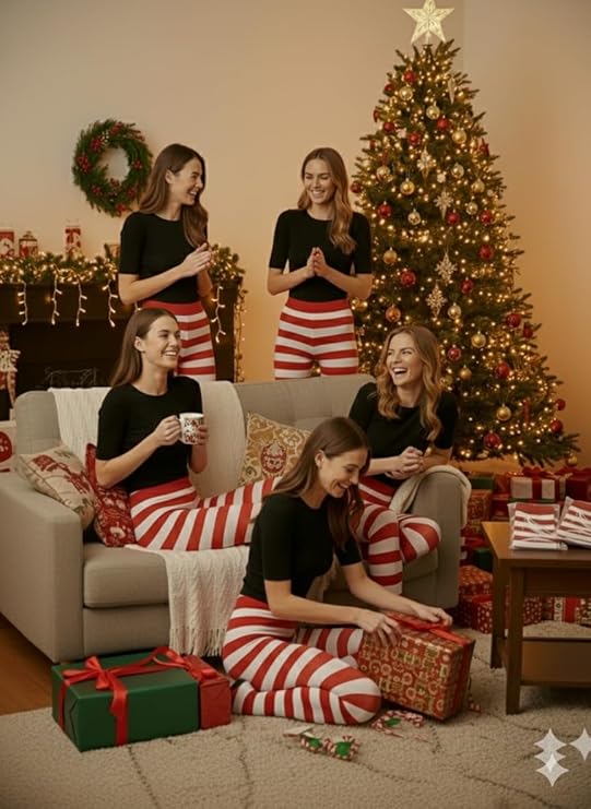 labreeze Pack of 5 Women’s Red and White Christmas Tights – Festive Striped Elf Tights for Holiday Costumes & Seasonal Events