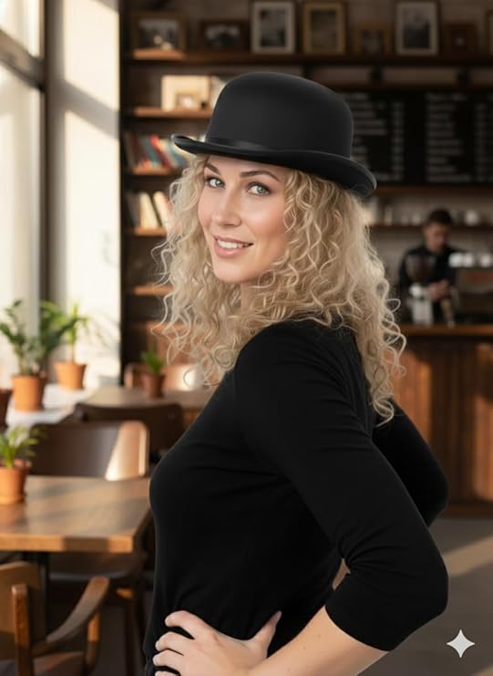 labreeze Black Satin Bowler Hat for Adults – Classic Style Fancy Dress Costume Hat