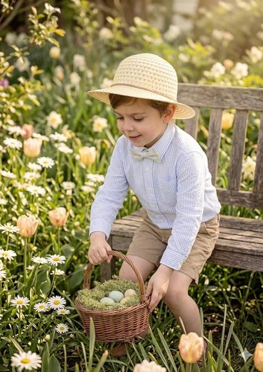 labreeze Children's Easter Bonnet – Yellow Woven Straw Style Fancy Dress Hat for Kids - Labreeze Ltd