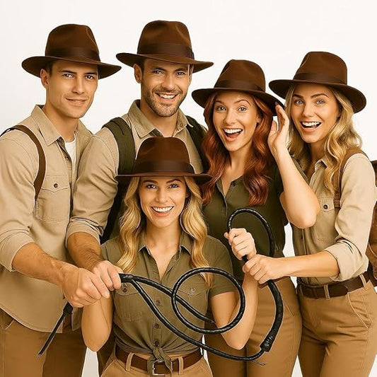 Labreeze Set of 5 Brown Explorer Hats for Adults – Classic Adventure Costume Hat for Safari, Jungle, Indiana Jones Themed Fancy Dress, Halloween, and Cosplay