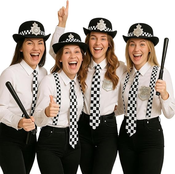 labreeze Policewoman Hat, Braces, Tie, Badge & Truncheon Fancy Dress Costume Set – Group Accessory Kit for Women - Labreeze Ltd