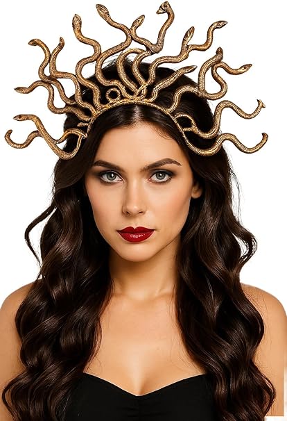 labreeze 3-Pack Gold Medusa Snake Headbands for Women – Greek Gorgon Mythology Fancy Dress Accessories – Adult Costume Set for Halloween, Cosplay & Themed Parties