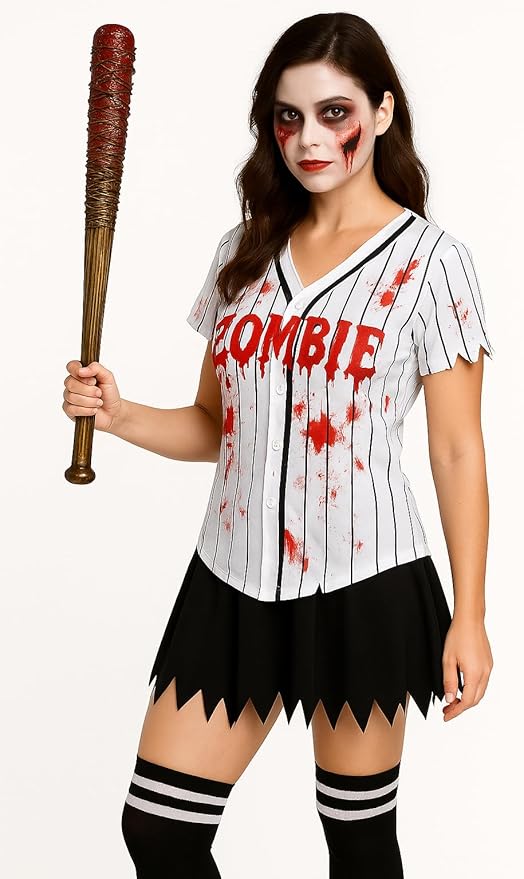 Halloween Barbed Wire Baseball Bat Prop – 74.5cm Bloodied Costume Accessory – Brown & Red Decorative Horror Weapon for Fancy Dress, Cosplay & Halloween Parties