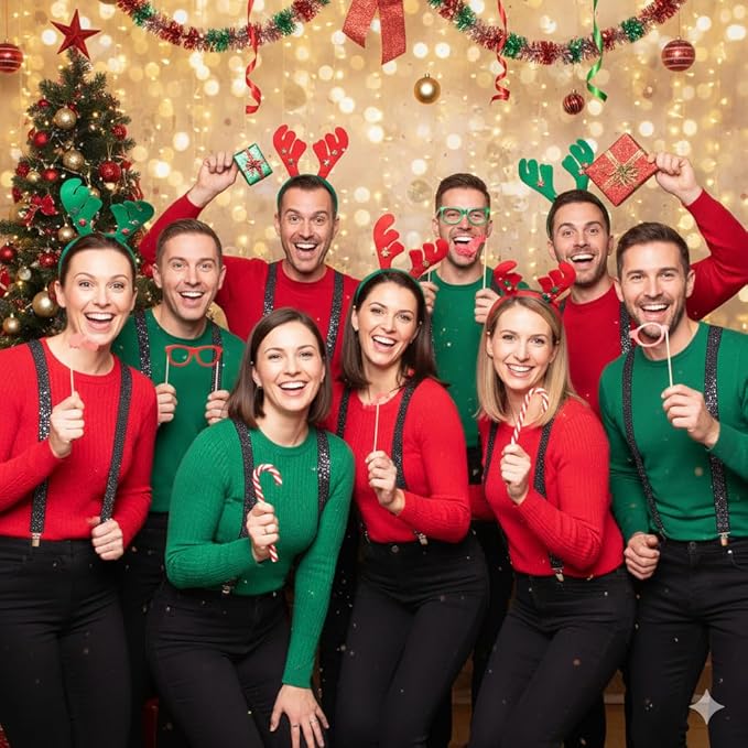 labreeze Pack of 10 Black Sequin Braces – Sparkly Adjustable Suspenders for Christmas