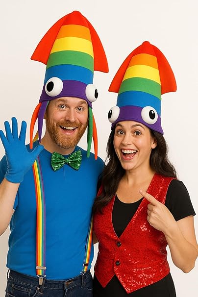 labreeze Rainbow Squid Costume Hat, Novelty Party Hat with Tentacles, 2-Pack