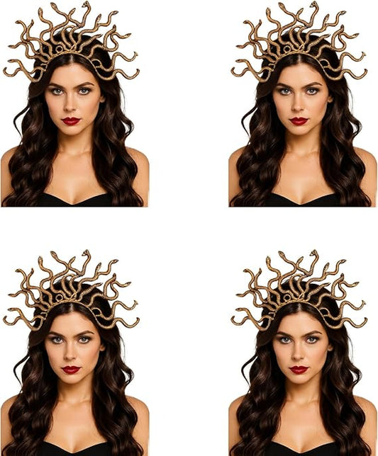 labreeze Set of 4 Gold Greek Gorgon Snake Headbands – 40x28 cm Medusa-Inspired Mythology Costume Accessories for Cosplay, Halloween & Fancy Dress
