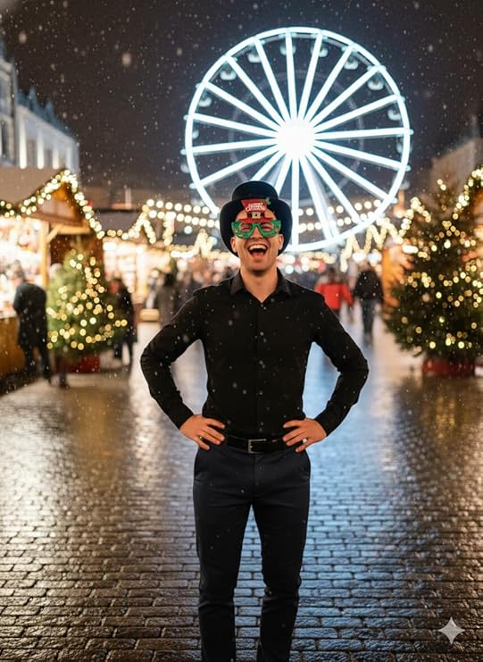 Labreeze Black Velour Top Hat with Merry Christmas Novelty Glasses – Adult Festive Holiday Costume Accessory Set