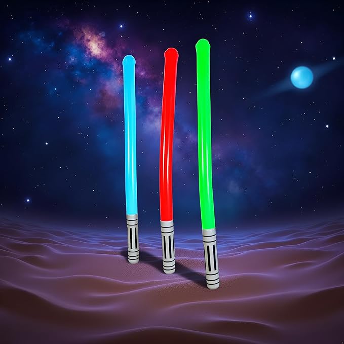 Inflatable Light Stick (90cm) – 3 Assorted Colours (Red, Blue, Green) – Space-Themed Fancy Dress Accessory, Kids Party Prop, Galaxy Defender Toy, Cosplay & Festival Fun
