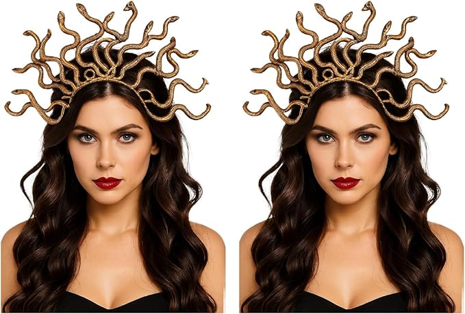 Labreeze Set of 2 Gold Greek Gorgon Snake Headbands – 40x28 cm Medusa-Inspired Costume Accessories for Couples, Cosplay & Mythology-Themed Events