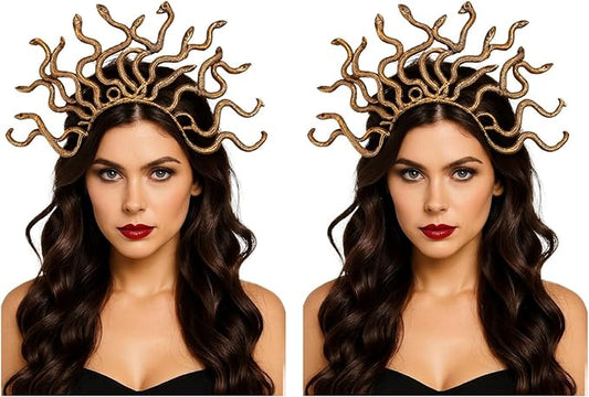 Labreeze Set of 2 Gold Greek Gorgon Snake Headbands – 40x28 cm Medusa-Inspired Costume Accessories for Couples, Cosplay & Mythology-Themed Events