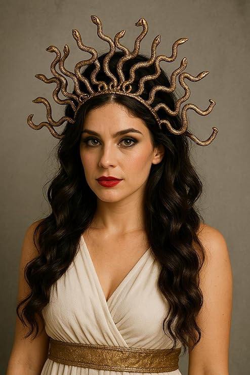 labreeze 3-Pack Gold Medusa Snake Headbands for Women – Greek Gorgon Mythology Fancy Dress Accessories – Adult Costume Set for Halloween, Cosplay & Themed Parties
