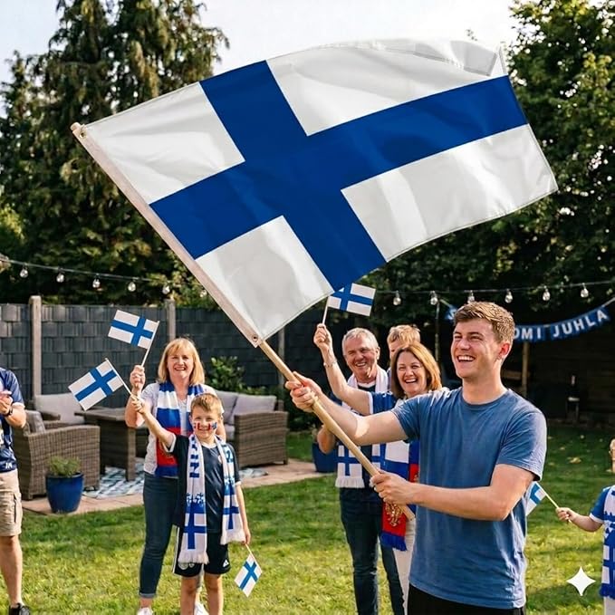 Finland Flag 5ft x 3ft – Finnish Polyester Nordic Cross Flag with Metal Eyelets & Double Stitched Seams - Labreeze Ltd
