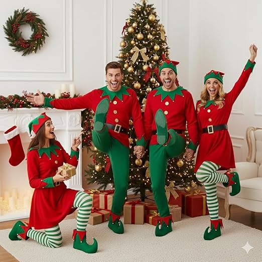 labreeze Pack of 4 Adult Deluxe Elf Boots – Green & Red Plush Christmas Elf Shoes