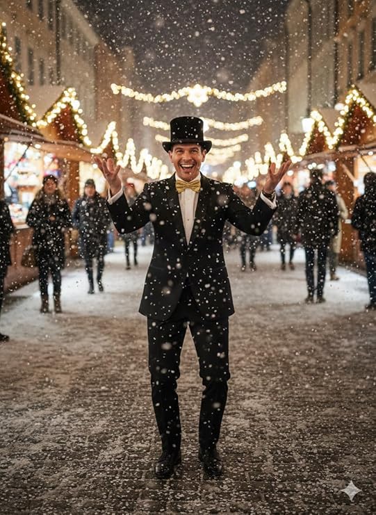 Labreeze Adult Black Velour Top Hat with Gold Sequin Bow – Victorian Christmas Costume Accessory for Fancy Dress & Theatre