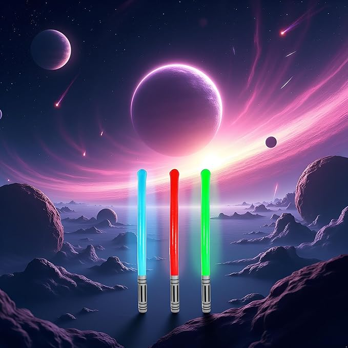 Inflatable Light Stick (90cm) – 3 Assorted Colours (Red, Blue, Green) – Space-Themed Fancy Dress Accessory, Kids Party Prop, Galaxy Defender Toy, Cosplay & Festival Fun