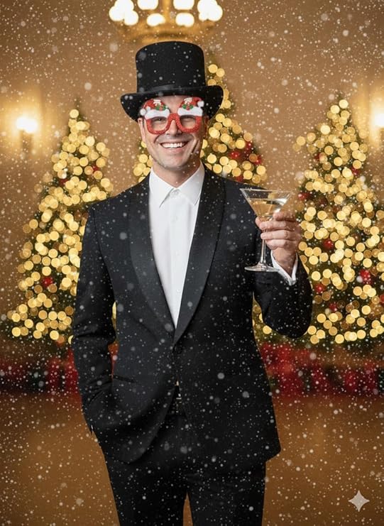 Labreeze Black Velour Top Hat & Novelty Santa Glasses Set – Adult Victorian Dickens Style Festive Accessory