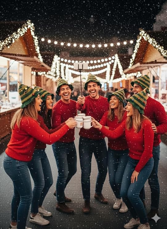 Labreeze Christmas Tree Novelty Hat – Green and Gold Striped with Star Topper, Pack of 7, Adult Size