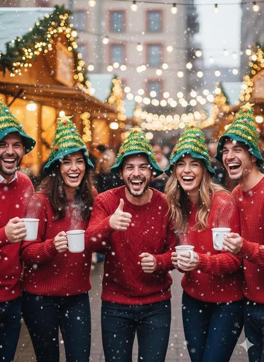Labreeze Adult Christmas Tree Hats with Star – Green Festive Novelty Headwear, 5-Pack